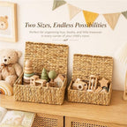LUSYDECO Set of 2 Scalloped Edge Wicker Basket with Lids, Rectangle Wicker Storage Basket with Built-in Handles, Multipurpose Organizer Rattan Display Boxes for Shelf, Nursery Room - Image 5