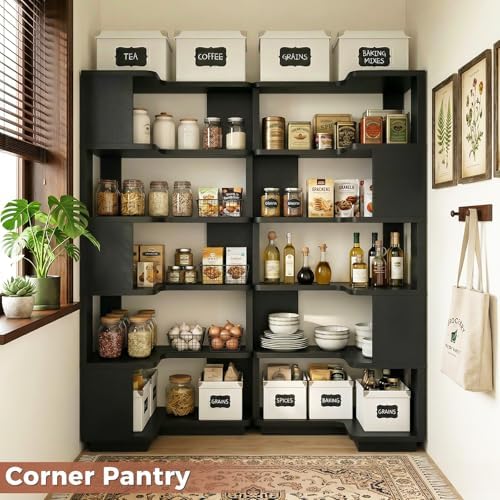 Besiost Corner Book Shelf, 6-Shelf Corner Bookshelf for Small Corner Spaces, L-Shape Bookcase Corner Display Shelf for Home Office, Living Room, Bedroom, Black - Image 2