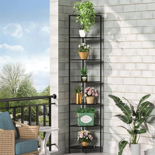 7 Tier Corner Book Shelf, 64.7", Marble Black - Image 6