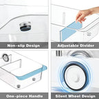 MANO 2 Pack Divided Rolling Refrigerator Tray Clear Roll Out Fridge Caddy Organizer with Wheels for Veggie Pantry Snackle Box Under Sink Bathroom Organizer and Storage Bins - Image 3