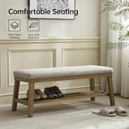 VKNOW Entryway Bench, Storage Shoe Bench with Rubberwood Legs, Brown - Image 4