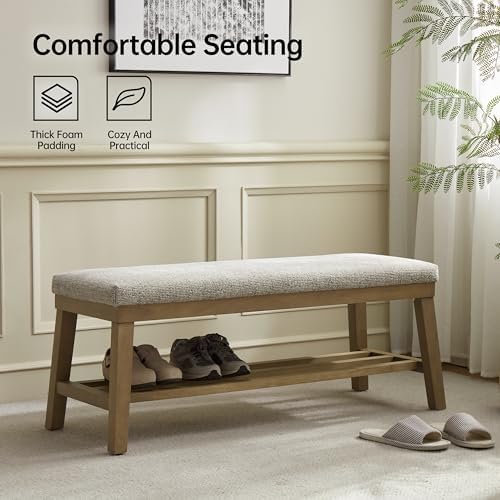 VKNOW Entryway Bench, Storage Shoe Bench with Rubberwood Legs, Brown - Image 4