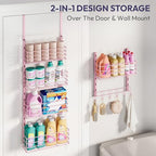 SWTYMIKI Over The Door Organizer - Door Organizer Hanging with 5 Adjustable Metal Large Capacity Basket and 6 Coat Hook, Wall Mounted Shelf for Bedroom Closet Bathroom Laundry Pantry Cabinet Kitchen - Image 6