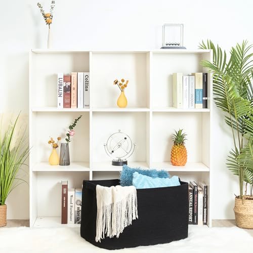 MINTWOOD Design 22in Extra Large Blanket Basket Holder Living Room, Rectangle Rope Woven Storage Basket with Handles for Laundry, Pool Towels, and Shoes, Dog Toy Organizer Bin Box, Full Black - Image 4