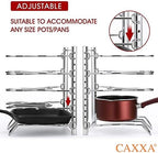CAXXA Heavy Duty Pan Rack, Pot Lid Rack, Kitchen Cabinet Pantry Cookware Organizer Rack Holder with 5 Adjustable Dividers, Chrome (Pack of 2) - Image 4