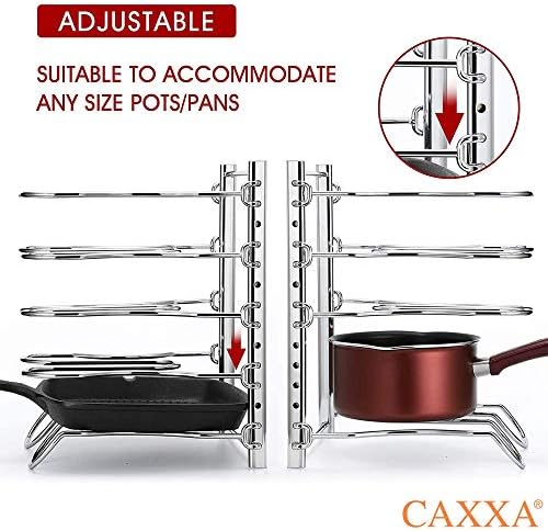 CAXXA Heavy Duty Pan Rack, Pot Lid Rack, Kitchen Cabinet Pantry Cookware Organizer Rack Holder with 5 Adjustable Dividers, Chrome (Pack of 2) - Image 4