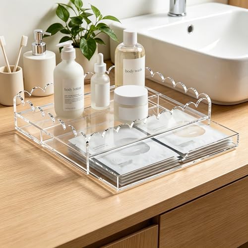 Scalloped Acrylic Tray, 10 x 12 Inch Acrylic Organizer Tray Insert 1” Height Drawer for Vanity Makeup Lipstick Bathroom Countertop, Clear Decorative Tray for Insert Needlepoint Customizable Home Decor - Image 2