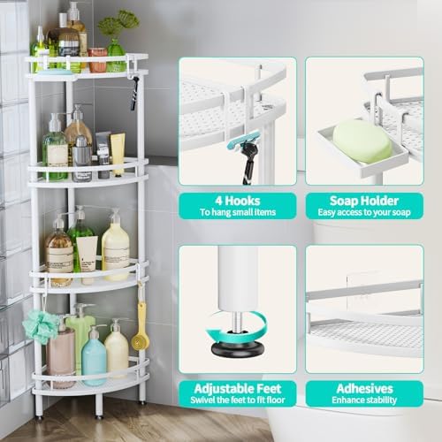 HapiRm Standing Corner Shower Caddy - 4 Tier Large Capacity, White - Image 2