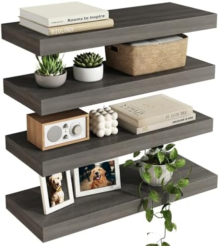 Fixwal Floating Shelves for Wall Decor (Grey, Set of 4, 15.7 Inch) by Fixwal