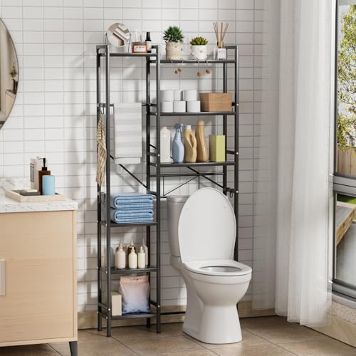 1 Set Over The Toilet Storage, 3-Tier Bathroom Laundry Storage Rack Space-Saving Organizer Household Supplies (Black-M) - Image 2