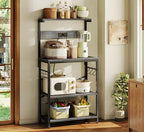 SUPERJARE Kitchen Bakers Rack with Power Outlet, Coffee Bar Table 4 Tiers, Kitchen Microwave Stand with 6 S-Shaped Hooks, Storage Shelf Rack for Spices, Pots and Pans - Charcoal Gray - Image 2