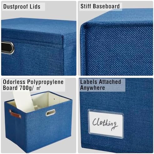 15" Fabric Storage Box with Lids, 3-Pack, Navy - Image 5