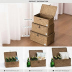 Nonam Wicker Storage Basket with Lid,Seagrass Shelf Basket Set of 3,Coffee - Image 2