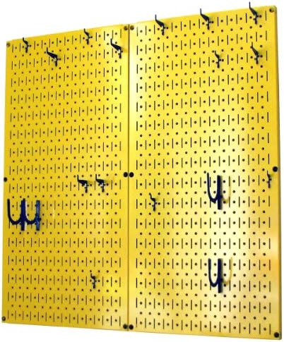 Wall Control Kitchen Pegboard Organizer Pots and Pans Storage Rack Organization Kit with Yellow Pegboard and Blue Accessories - Image 2