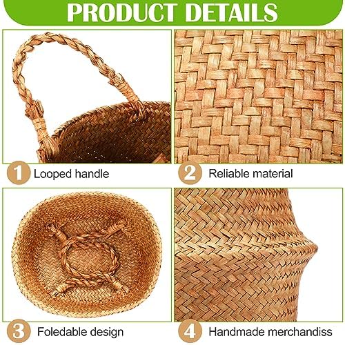 Qunclay 4 Pcs Woven Seagrass Baskets Belly Basket, S,8.7''dx7.9''h - Image 4