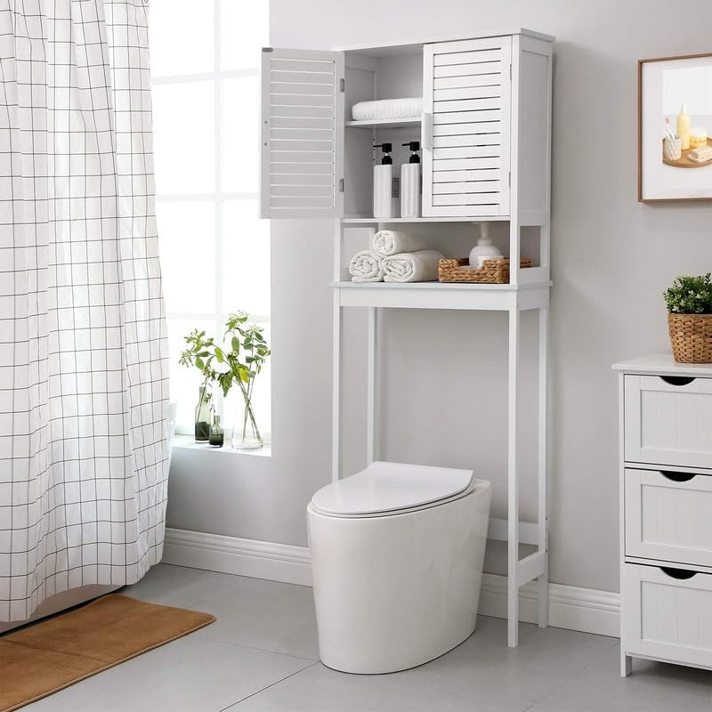 SONGMICS Bamboo Over The Toilet Storage Cabinet, Adjustable Inside Shelf - Image 4