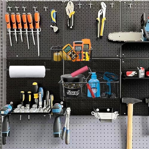 310PCS Pegboard Accessories Organizer Kit, Peg Board Baskets and Paper Towel Holder for 1/8 and 1/4 inch Pegboard Hooks Assortment,Metal Hooks for Hanging Storage (Basket Set) - Image 5