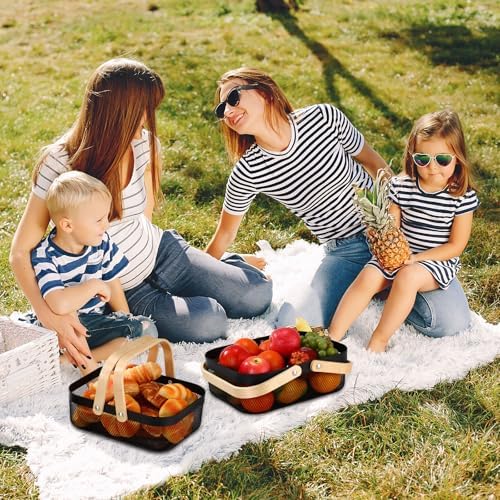 Sadnyy 2 Pcs Black Metal Wire Storage Basket with Handle Mesh Harvest Durable Vegetables Fruit Toy Basket for Garden Organizing, Kitchen, Countertop, Closet, Bedroom (12.6 x 9.7 x 4.3 Inch) - Image 6