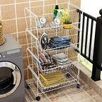 PUSDON 4-Tier Large Stackable Wire Storage Baskets with Wheels, Metal Rolling Utility Cart Organizer, Produce Basket for Kitchen Pantry, Floor Shelf, Classic White - Image 4