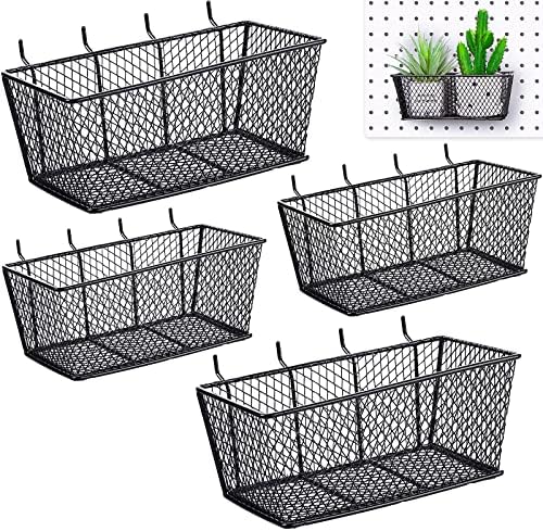 Sieral 4 Pcs Metal Pegboard Baskets Wire Organizer, Medium, Large, Black by Sieral