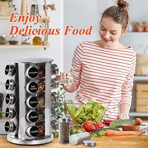 DOUBLE 2 C Revolving Spice Rack with 20 Jars, Rotating Spice Rack Organizer, Seasoning Organizer with Labels, Stainless Steel Spice Carousel for Kitchen Countertop, Cabinet - Image 7