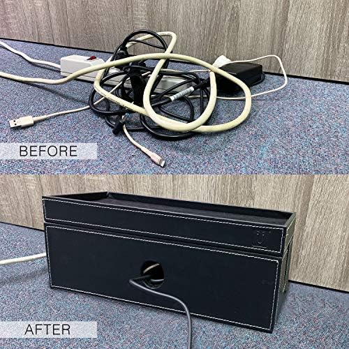 NEET Cable Management Box Large, Computer Cord Organizer, Hide and Conceal, Power Cable Organizer, Computers and Desks, Black Stitched Leather - Image 6