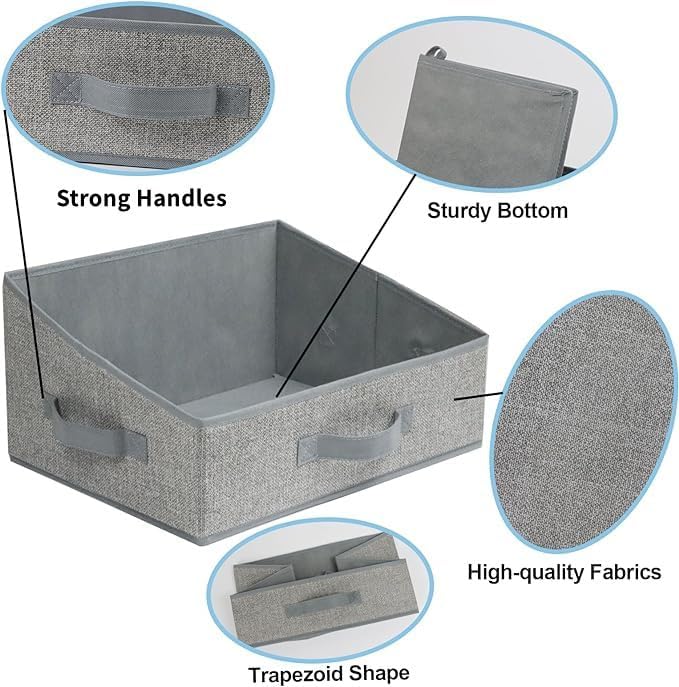 6 Pack Closet Storage Bins for Shelves, Shelf Baskets for Organization, Closet Organizers and Storage, Trapezoid Storage Bin Closet Shelf Organizer for Clothes,Toy,Towel,Book,Baby Clothing (6PC-Gray) - Image 2