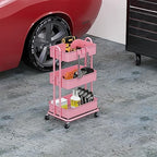Simple Houseware 3-Tier Heavy Duty Metal Utility Rolling Cart, Pink - Image 4