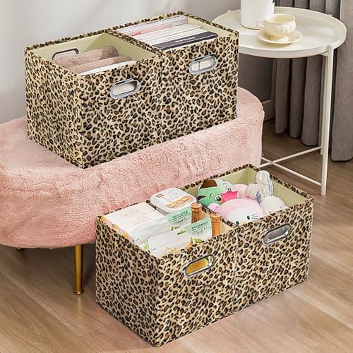 ANMINY Leopard Cheetah Print Storage Cubes Bins, Velvet, Brown, 11Inch 8PCS - Image 3