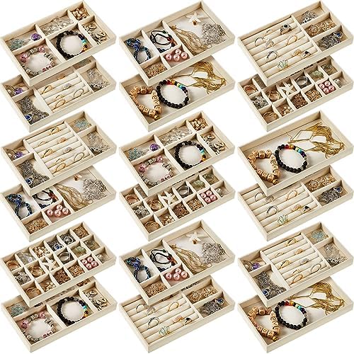 Junkin 18 Pcs Stackable Jewelry Drawer Organizer Inserts Beige by Junkin