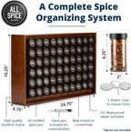 AllSpice Spice Rack Organizer, Wood, 525 Unique Labels, Countertop or Wall Mount, Includes 60 4oz Jars- Walnut Stain - Image 3