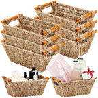 Marsui 6 Pcs Small Hand Woven Wicker Baskets with Wooden Handles, Seagrass Rattan Storage Baskets Bin Organizer Shelf Pantry for Bathroom Storage Towel Kitchen Washroom Gifts Decor, 9" x 6" x 4" by Marsui