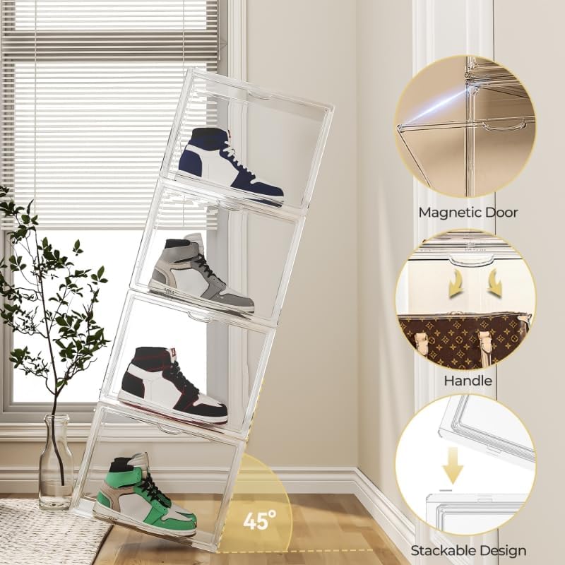 Clear Shoe Storage Boxes with Divider, Stackable Plastic Boot Boxes - Image 5