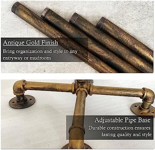 Industrial Coat Rack, Metal Pipe Coat Rack Stand Freestanding with 6 Hooks, Heavy Duty Coat Tree Sturdy Coat Racks for Entryway, Hallway, Bedroom (Vintage gold) - Image 5