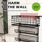 Wall-Mounted Hair Dryer Holder Styling Tool Organizer 4-Shelf Storage Wire Basket with Hook Heat Safe Rack for Hair-Straighteners,Curling Wands,Flat Iron,Perfume,Cabinet Door Bathroom Kitchen - Image 3