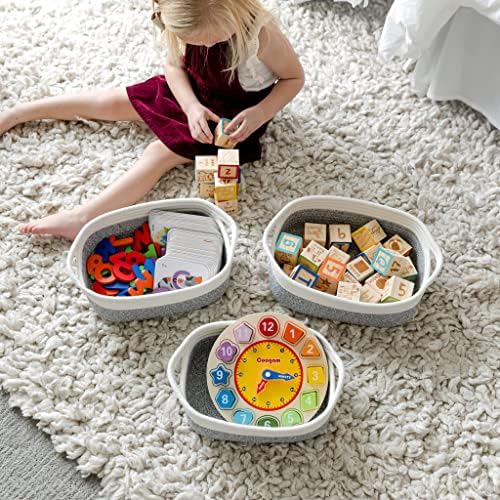 NaturalCozy 5-Piece Rectangle Storage Basket Set- Natural Cotton Rope Woven Baskets for Organizing! Small Basket for Montessori, Baby Nursery, Dog Toy Baskets, Cat Toy Box, Bathroom Organization Bin - Image 5