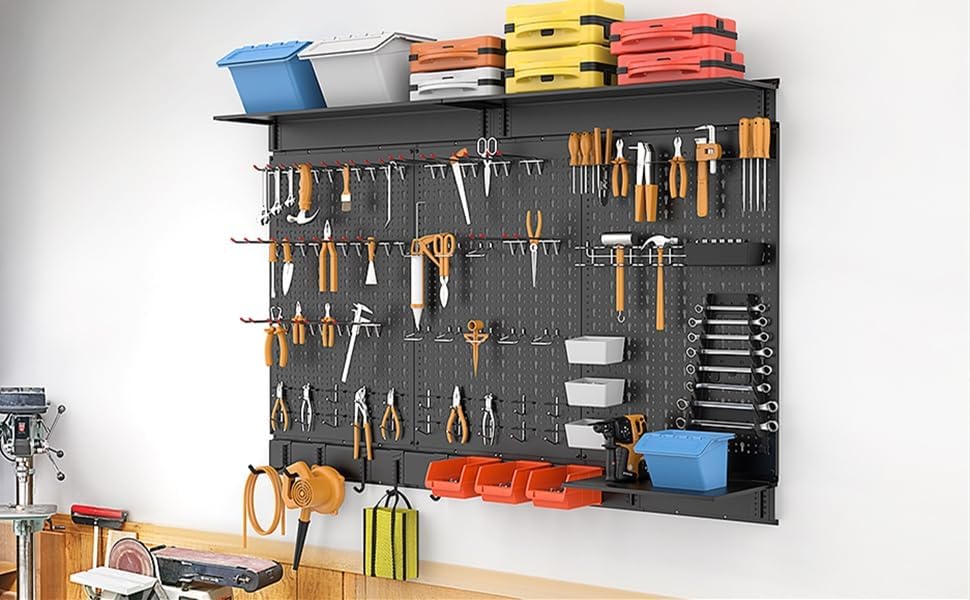 WALMANN 113 PCS Pegboard Wall Organizer Kit with Pegboard Hooks, Black - Image 2