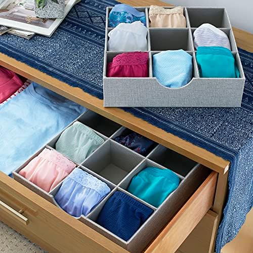 Household Essentials Drawer Organizer Tray with Fabric Cover and 9 Square Compartments, Gray, Set of 2 - Image 5