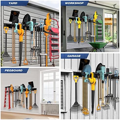 Sttoraboks Garage Tool Storage Rack, Heavy Duty Garage Storage Organizer Rack System Wall Mounted Tool with 12 double hooks, 4 rails Garden Tool Rack - Image 6