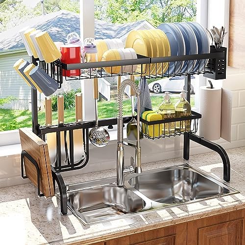Over The Sink Dish Drying Rack, Adjustable 25.5-33.5 in, 2-Tier, Black - Image 2