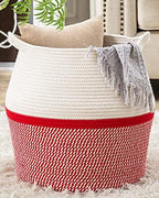 KAKAMAY Woven Baskets for Storage(17"x17"),Large Cotton Rope Woven Baby Laundry Hamper,Collapsible Laundry Basket, Blanket Basket for Organizing Living Room,Nursery,Pillows,Toy Chest(Red) by KAKAMAY