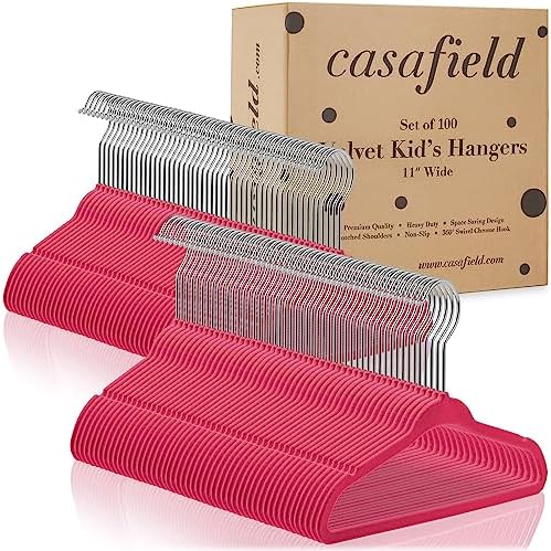 Casafield 100 Velvet Baby Hangers - 11" Size for Infant & Toddler Clothes - Pink - Image 4