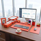 Luxury Executive Leather Desk Organizer Set –13-Piece Office Desk Accessories with Desk Pad, Letter Tray, Phone Stand, Pen Holder & Coasters – Professional Office Desk Decor & Gift (Orange) by RitPin