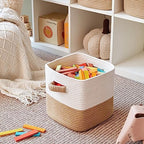 R RUNKA Storage Cube Baskets for Organizing -3 Pack -11 inch Square Baskets for Cube Storage, Closet Storage Bins-Woven Cube Storage Bins for Shelves- Ideal for Toy Storage |White & Khaki - Image 4