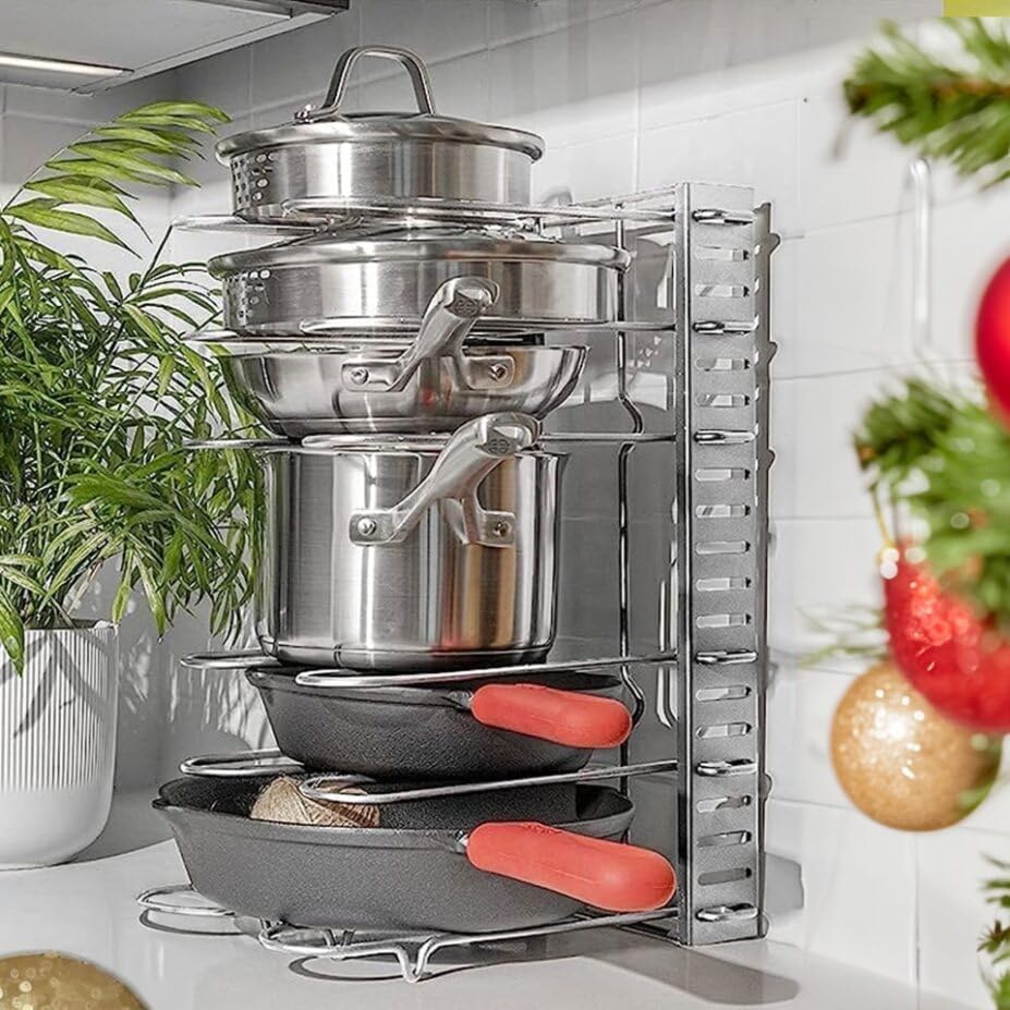 Upgraded Pan Organizer Rack for Cabinet with 3 DIY Methods (Silver) - Image 6