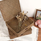 Hipiwe 2 Packs FLat Woven Wicker Basket Bin with Lid, Large Seagrass Baskes - Image 4