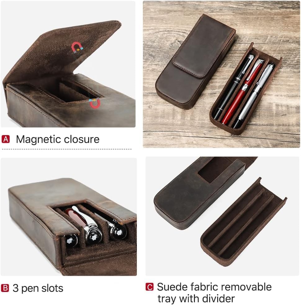 Genuine Leather Fountain Pen Case Collector Organizer, Leather Pencil Case Handmade Pen Protective Sleeve - Image 4
