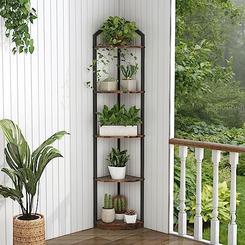 Fun Memories 5 Tier Corner Shelf, 70” Corner Shelf Stand, Corner Bookshelf Plant Stand, Storage Shelf for Bathroom, Living Room, Kitchen,Home Office, Brown - Image 6