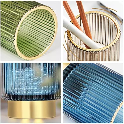 DASITON Makeup Brush holder Organizer, Crystal Cosmetic Makeup Brush Glass Brushes Storage Holder, Vintage Make Up Brush Cup Pen Pencil Holder striped vase(Green S+L) - Image 5
