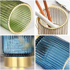 DASITON Makeup Brush holder Organizer, Crystal Cosmetic Makeup Brush Glass Brushes Storage Holder, Vintage Make Up Brush Cup Pen Pencil Holder striped vase(Green S+L) - Image 5